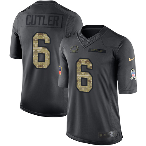 Men's Limited Jay Cutler Nike Jersey Black - #6 2016 Salute to Service NFL Chicago Bears